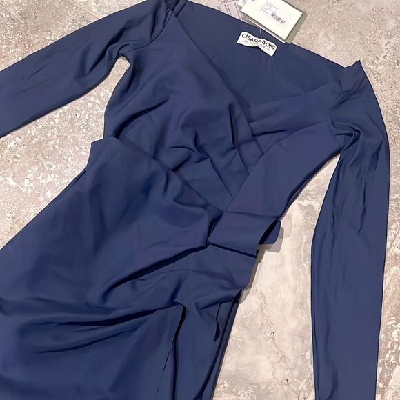 Chiara Boni La Petite Robe Silveria Off-the-Shoulder Dress Navy, NWT, Size 6 - Picture 9 of 12